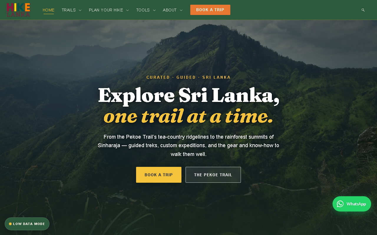 Hike Lanka website,Sri Lanka trekking and adventure tourism platform built by BrandShyp