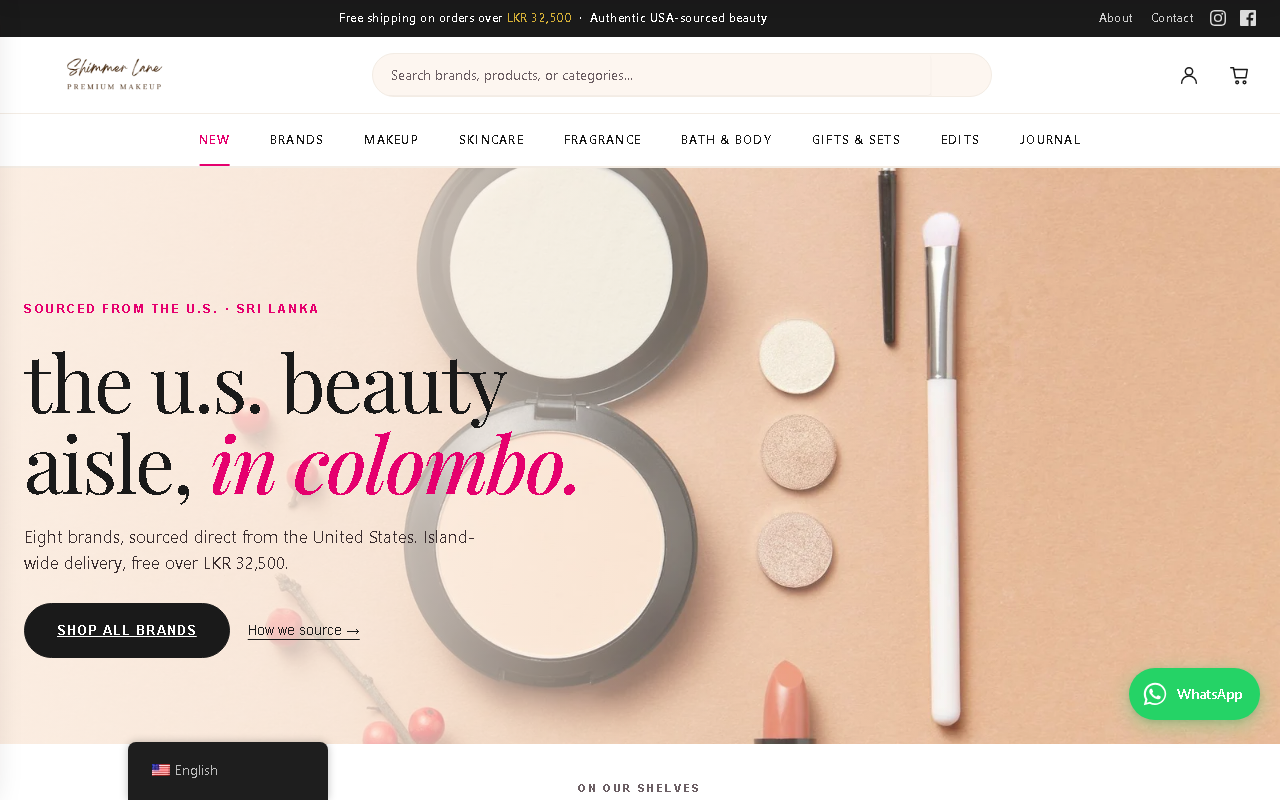 Shimmer Lane website,beauty and cosmetics ecommerce platform built by BrandShyp
